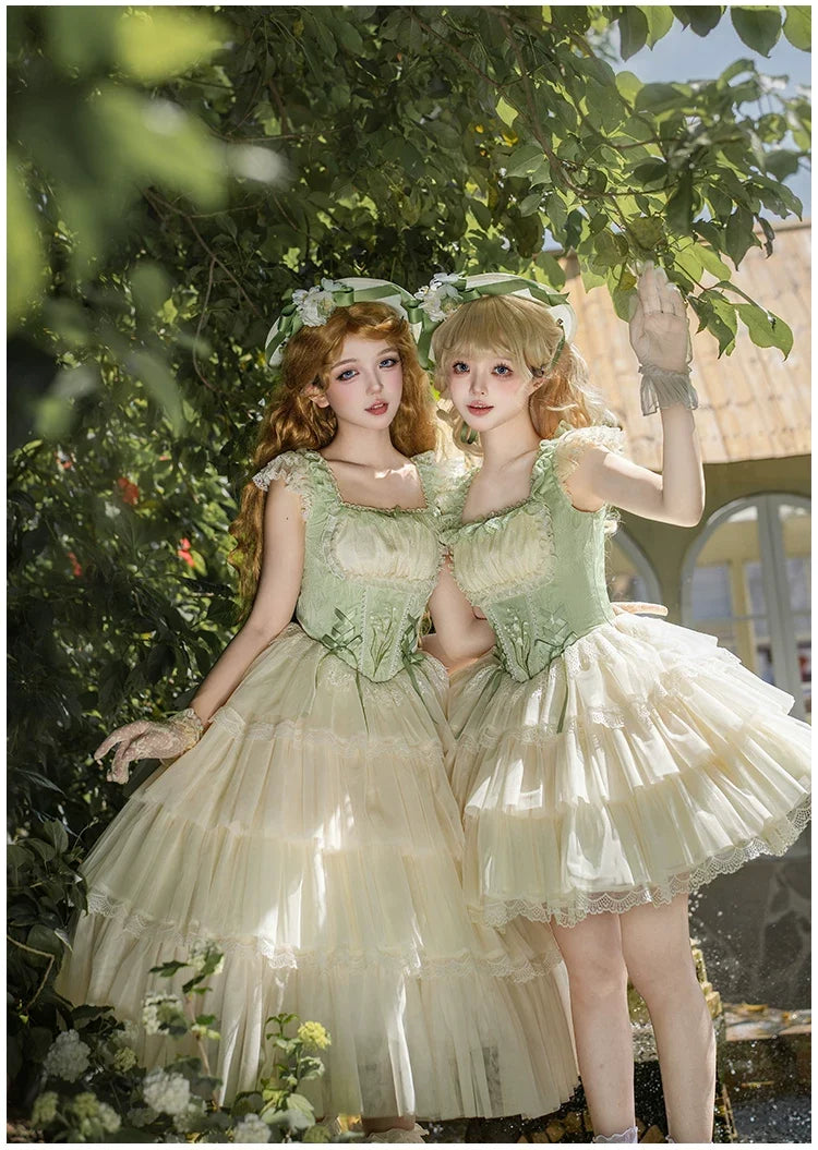 With PUJI - Lily of the Valley Whisper - Embroidered Classic Lolita Corset JSK Dress