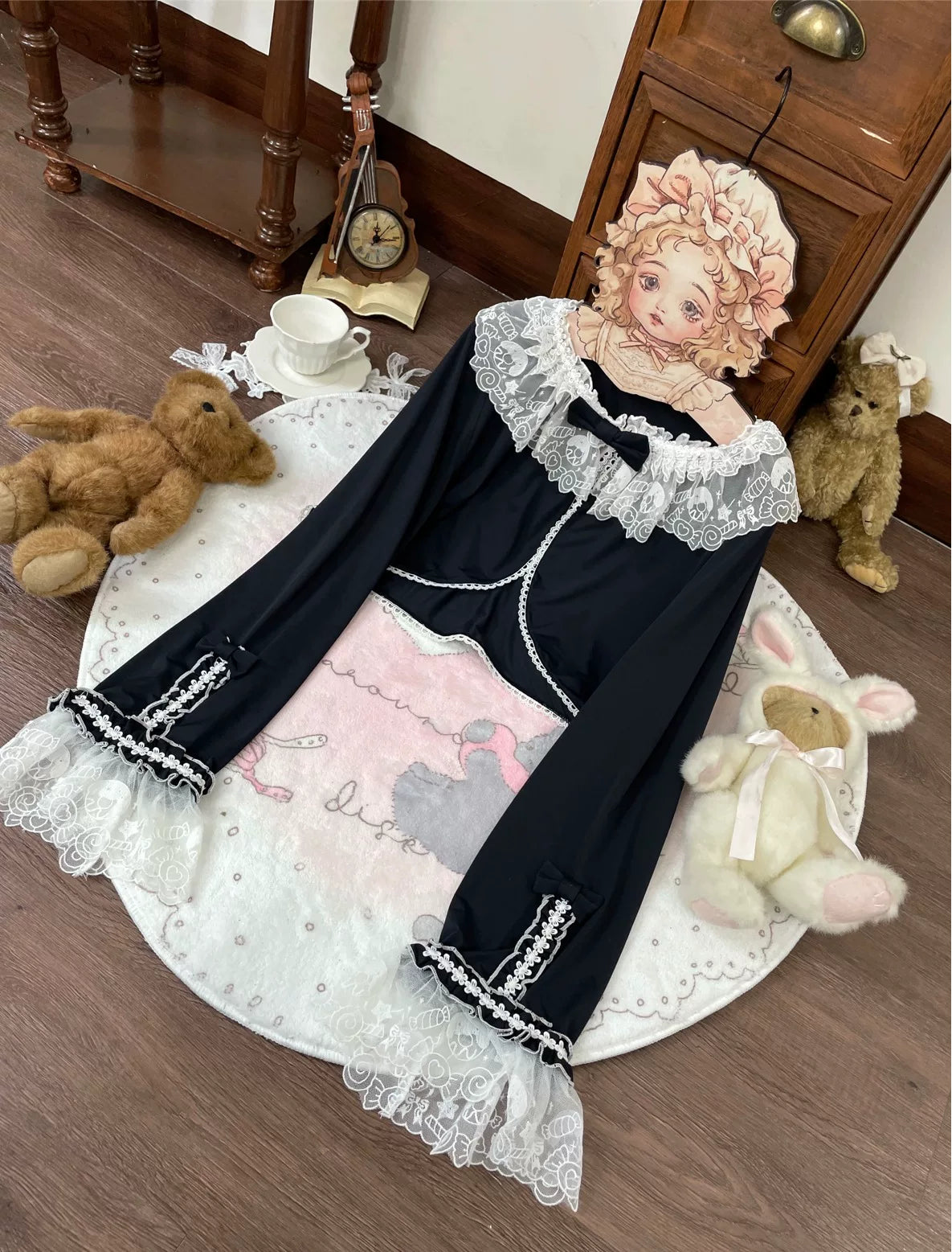 Star Fantasy - Rainbow Sorbet - Long-Sleeve Inner Layer Top with Lace Collar