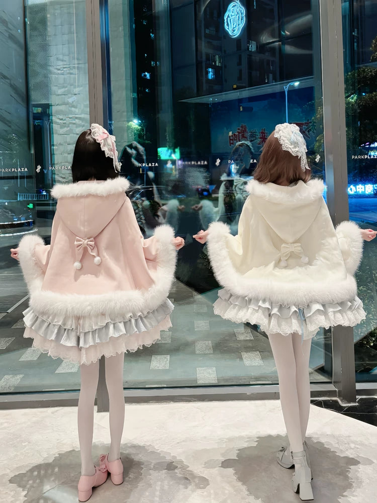 Marshmallow Two-Tone Bow Fleece-Lined Lolita Cape — additional product view