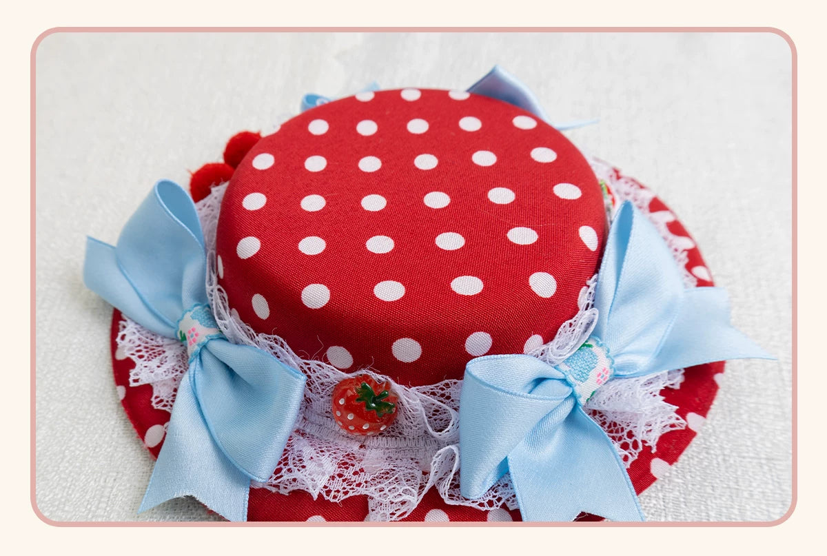 Stardust Rose - Strawberry Polka Dot - Six-Style Headwear Selection with Ice-Blue Ribbons