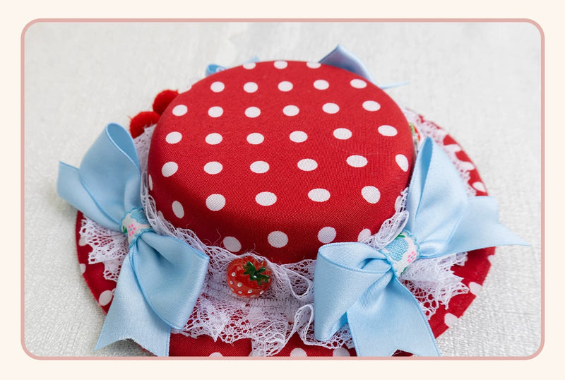 Stardust Rose - Strawberry Polka Dot - Six-Style Headwear Selection with Ice-Blue Ribbons