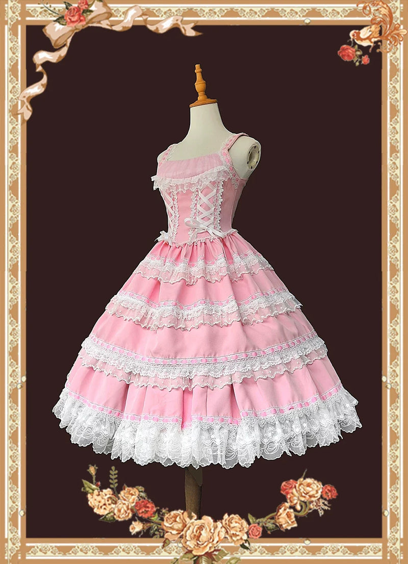 Infanta - Mirror Doll - Old School Lolita Tiered Hem JSK with Polka Dot Lace