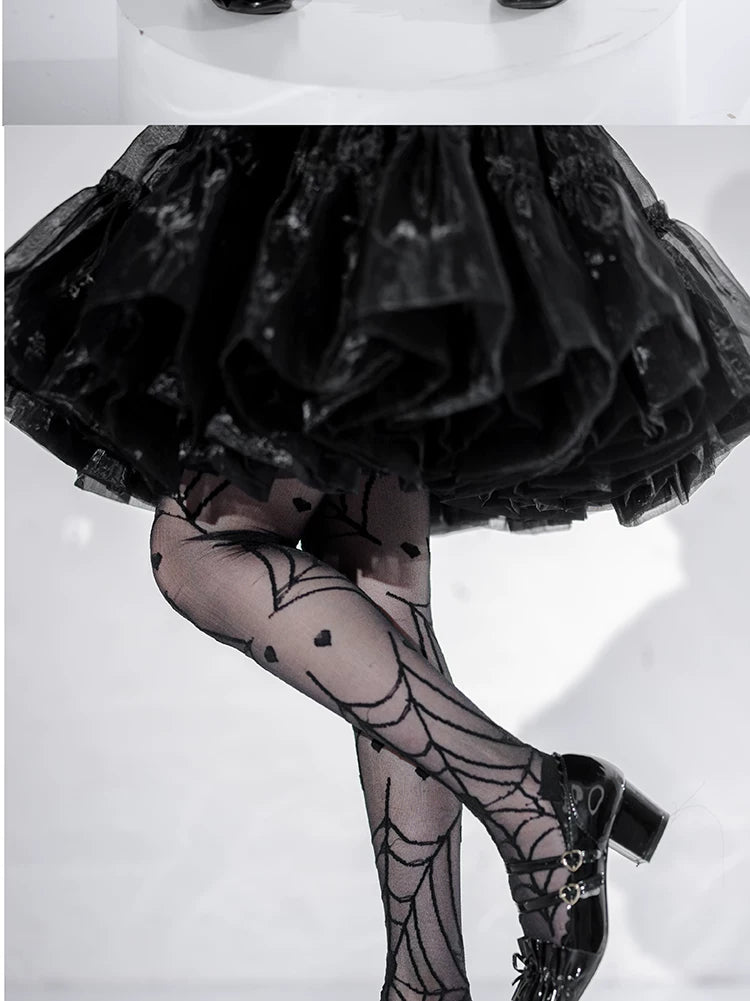roji roji - Clotho's Heart - Sheer Over-the-Knee Socks with Spiderweb and Heart Motifs