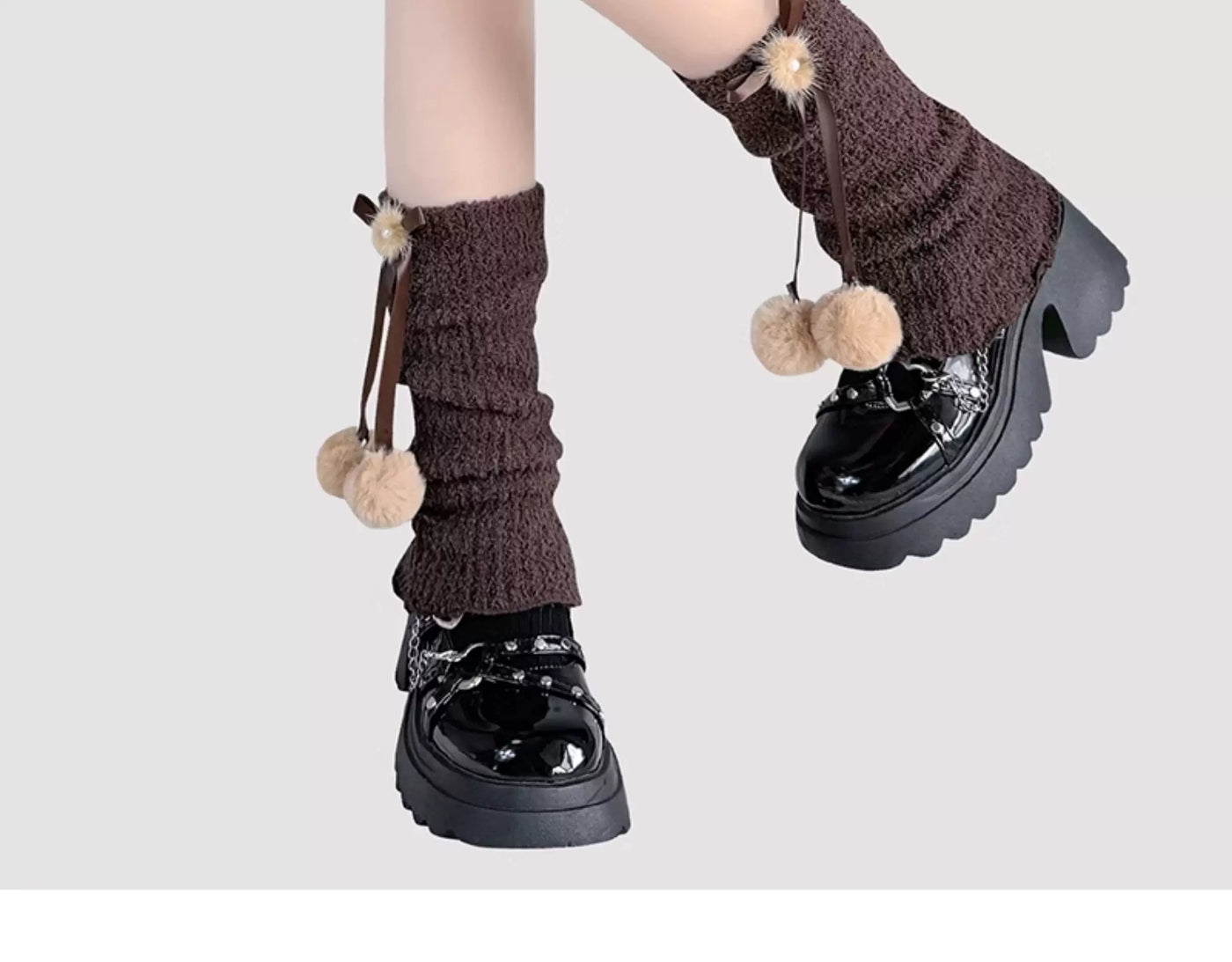 Floral Milk Cat - Pom-Pom Bow - Slouchy Mid-Calf Socks with Ruffle Trim