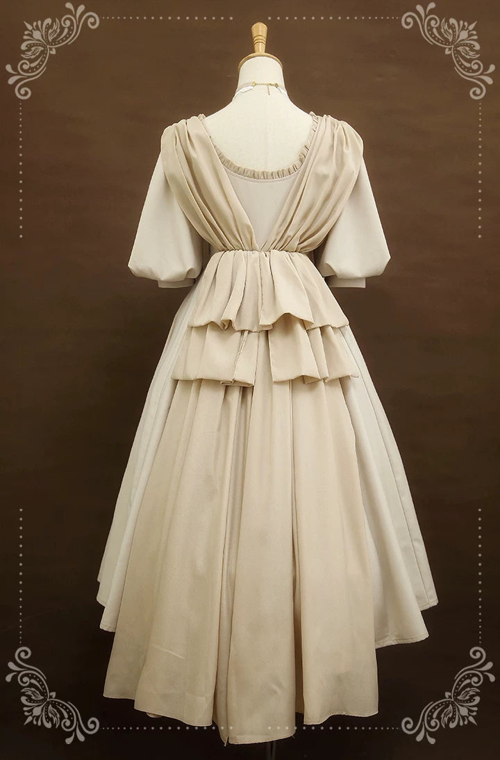 Baozi Pig - Miss Marina - French Vintage Long Dress with Short Puff Sleeves