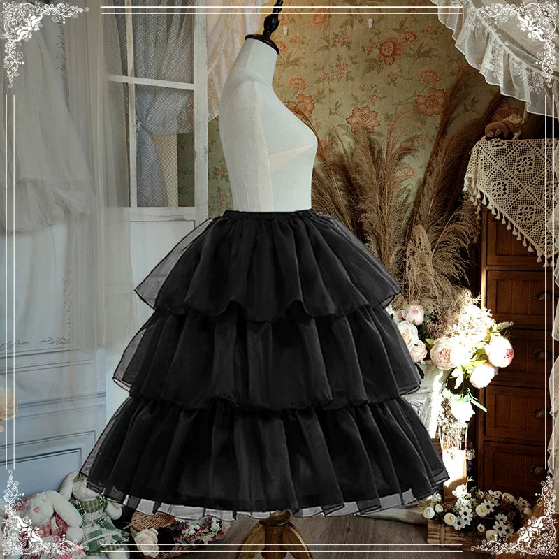 Lace-Trim Adjustable Hooped Lolita Petticoat - 70 cm — Black - Basic Version