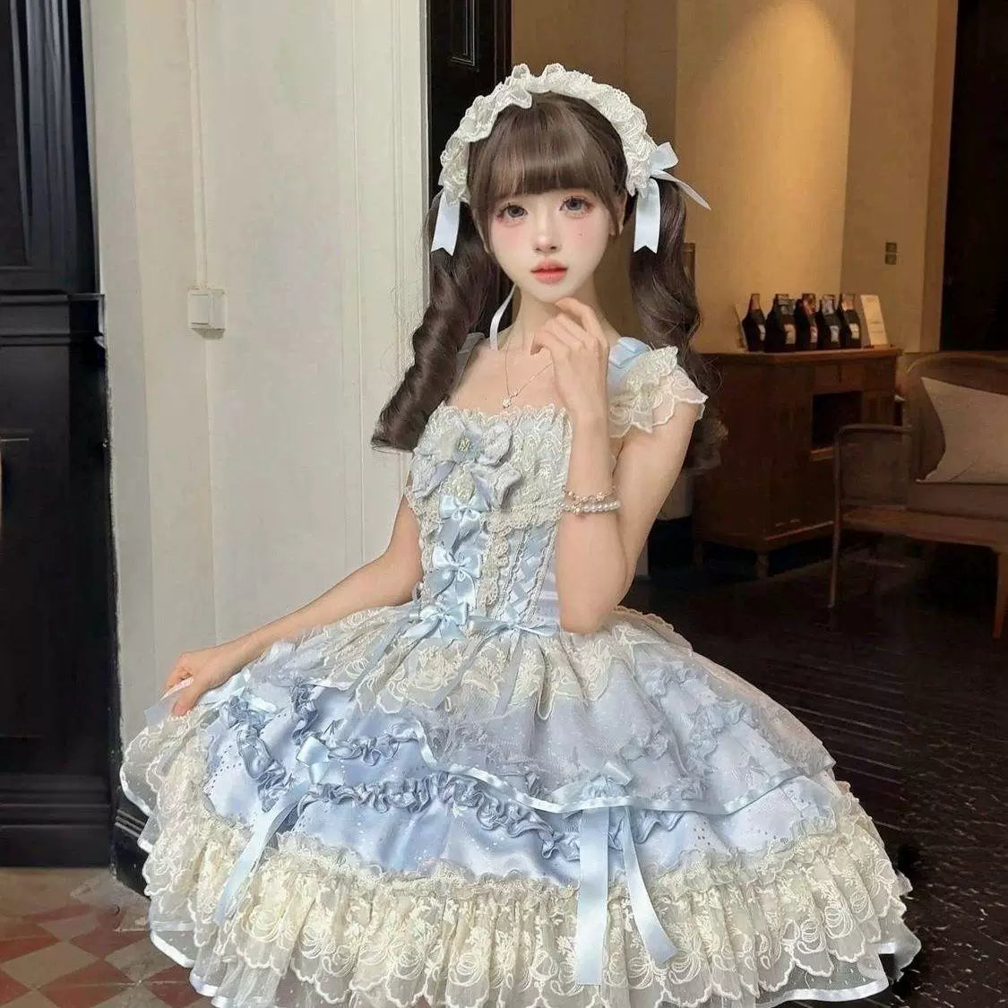 Sweetheart Dream Machine - Rose Poem Ballet - Strappy JSK dress with lace ruffles and ribbon bows