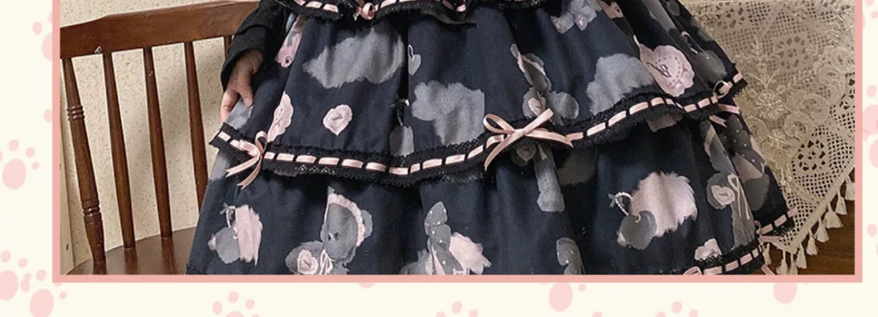 Baozi Pig - Bopi Bear - Three-Tier JSK Dress with Bear-and-Heart Motifs