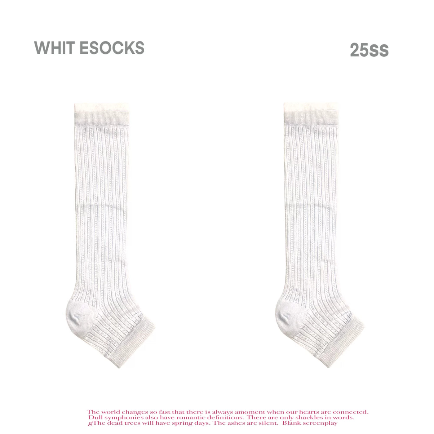 White Socks - Ballet Stripe - Sheer Stirrup Mid-Calf Socks with Vertical Stripes
