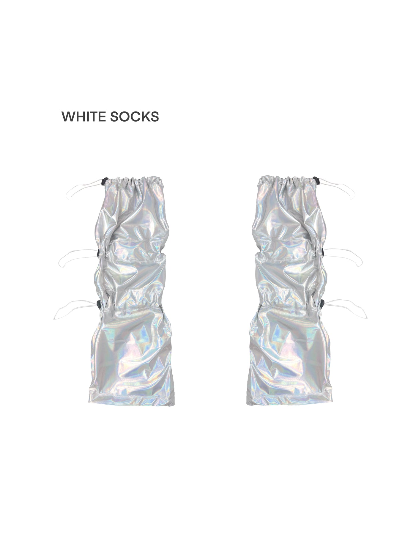 White Socks - Holographic Tech Scrunch - Silver Holographic Leg Warmers with Drawstring Details