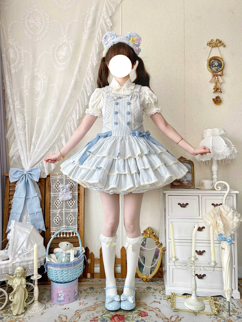 White Tea Story - Mian Mian Bing - Tiered cotton Lolita jumper skirt