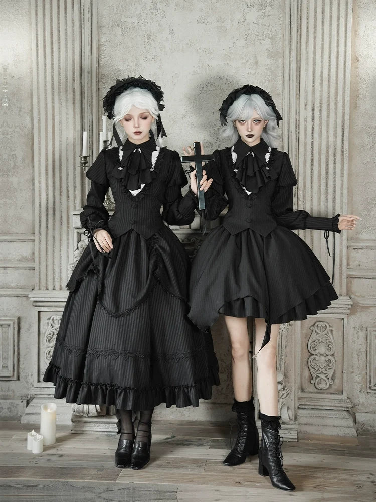 With PUJI - Night Talk - Gothic Lolita Skirt Dress Set, Batwing-shaped Accents