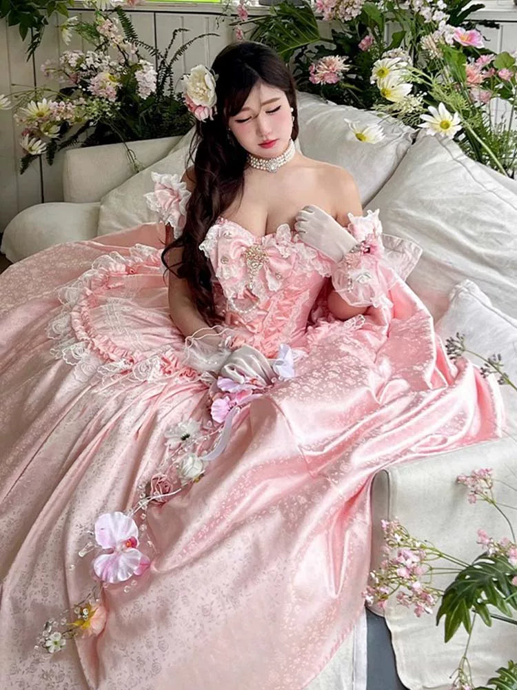 Flora Muse - White Moonlight Lover Lolita Gown - Pink