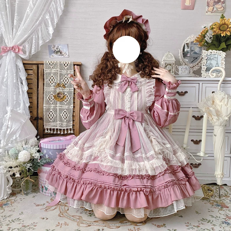 Lady Han Lolita Tower Cute OP Dress by Lolita Fetch displayed on a model, featuring a charming, intricately designed sweet lolita style.