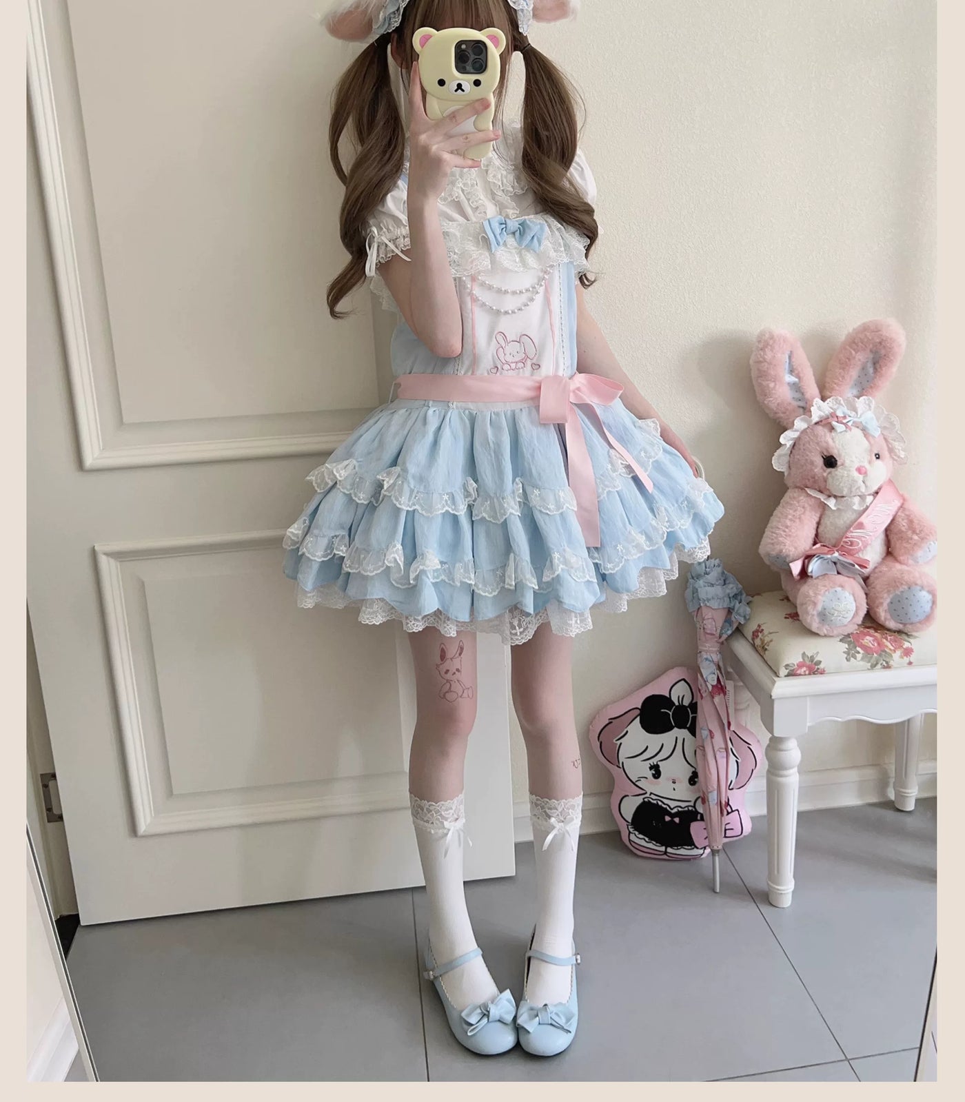 Tata Long Ear - Layered Rabbit - Blue JSK Dress with Layered Ruffles