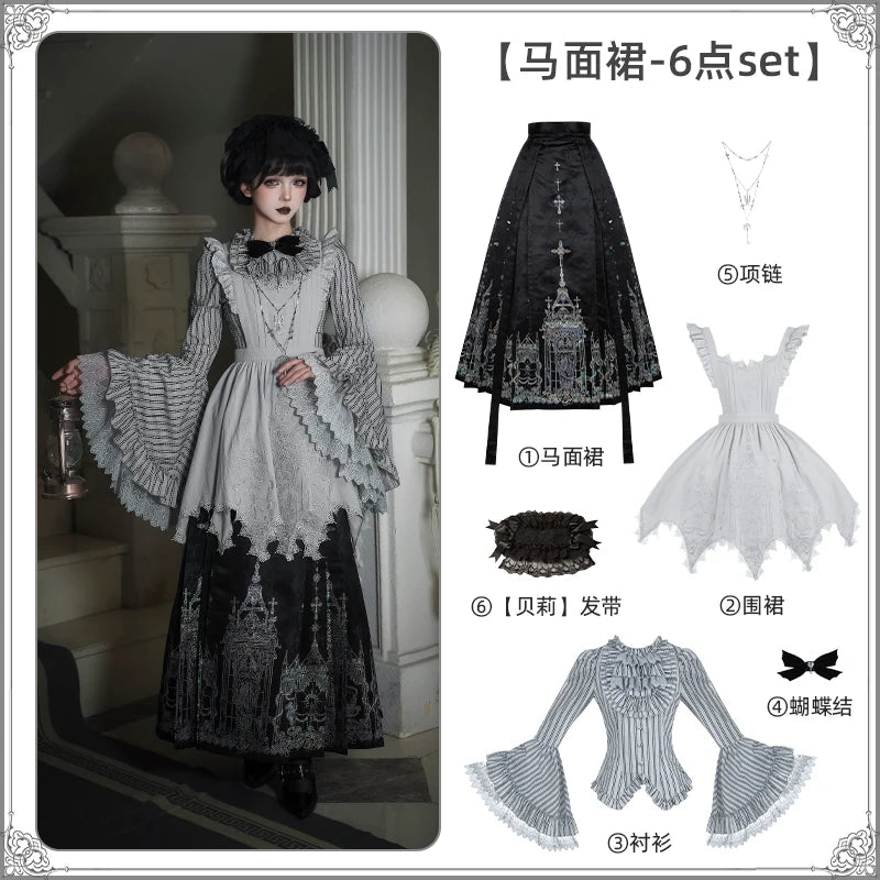 With PUJI - Raven's Night Song - Oriental Aesthetics Gothic Lolita Dress Set detail view 11