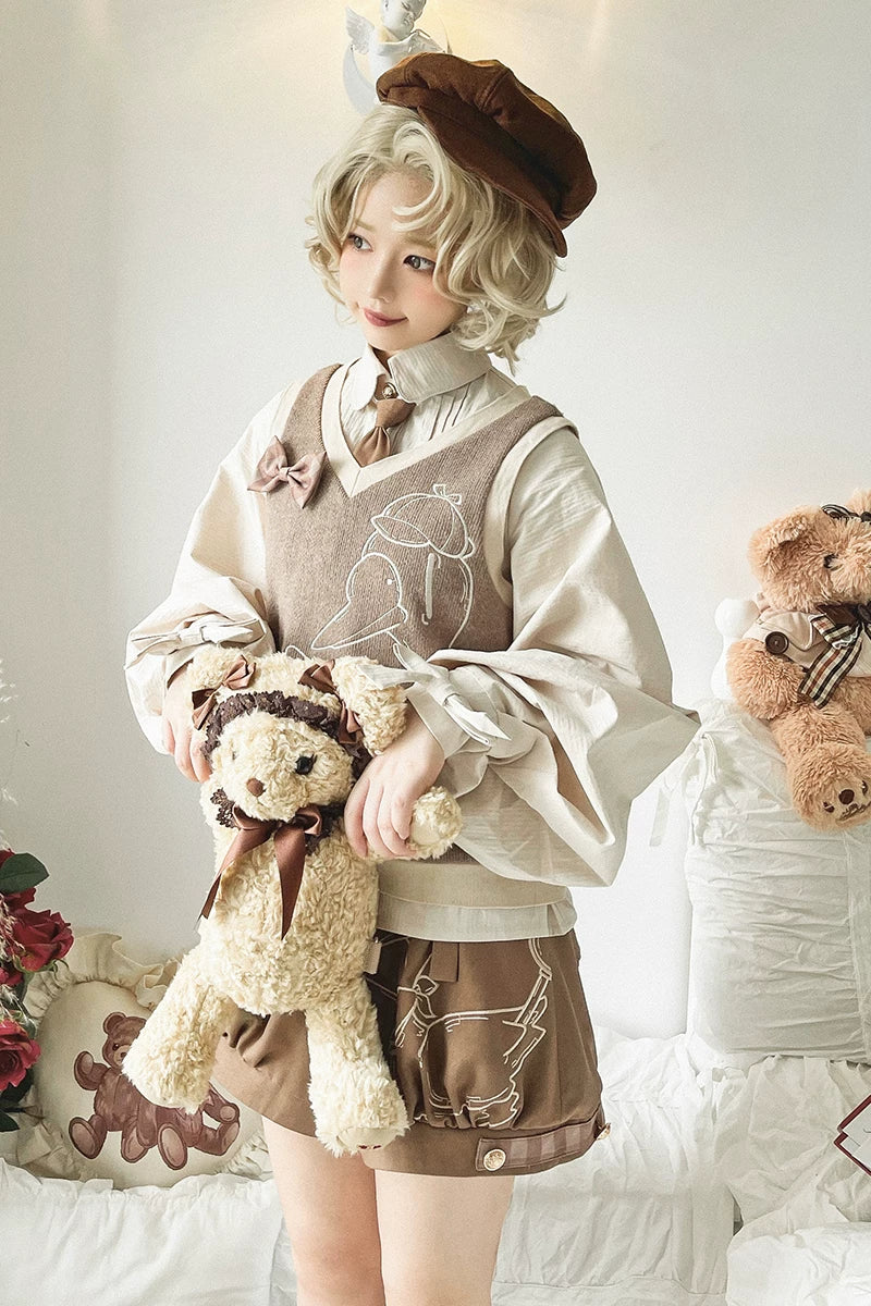 Baozi Pig - Vintage Detective Goose - Illustrated Sweater Vest with a Goose Motif
