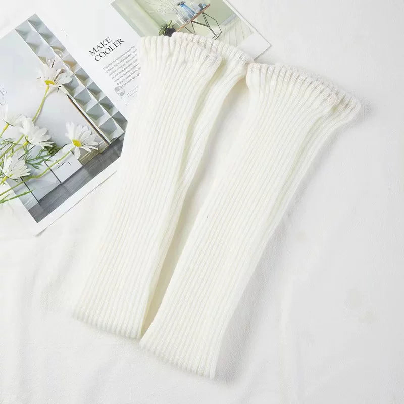 Floral Milk Cat - Ribbed Scrunch - Long Ribbed Leg Warmers in 50, 70 and 80 cm Lengths