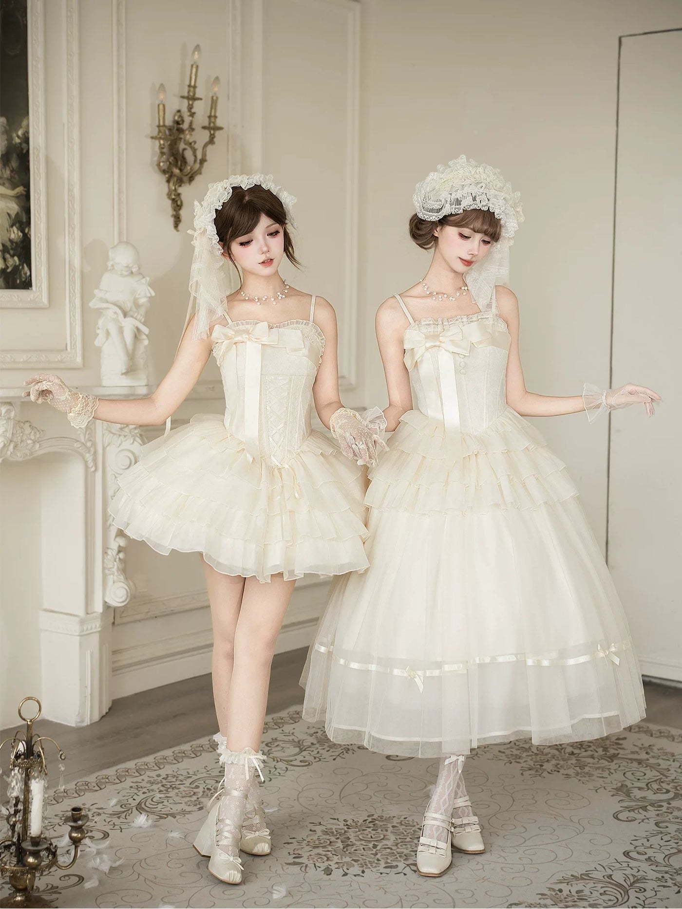 With PUJI - MistKiss Lily - Classic Lolita Tiered Hem JSK Dress, Fishbone Waist