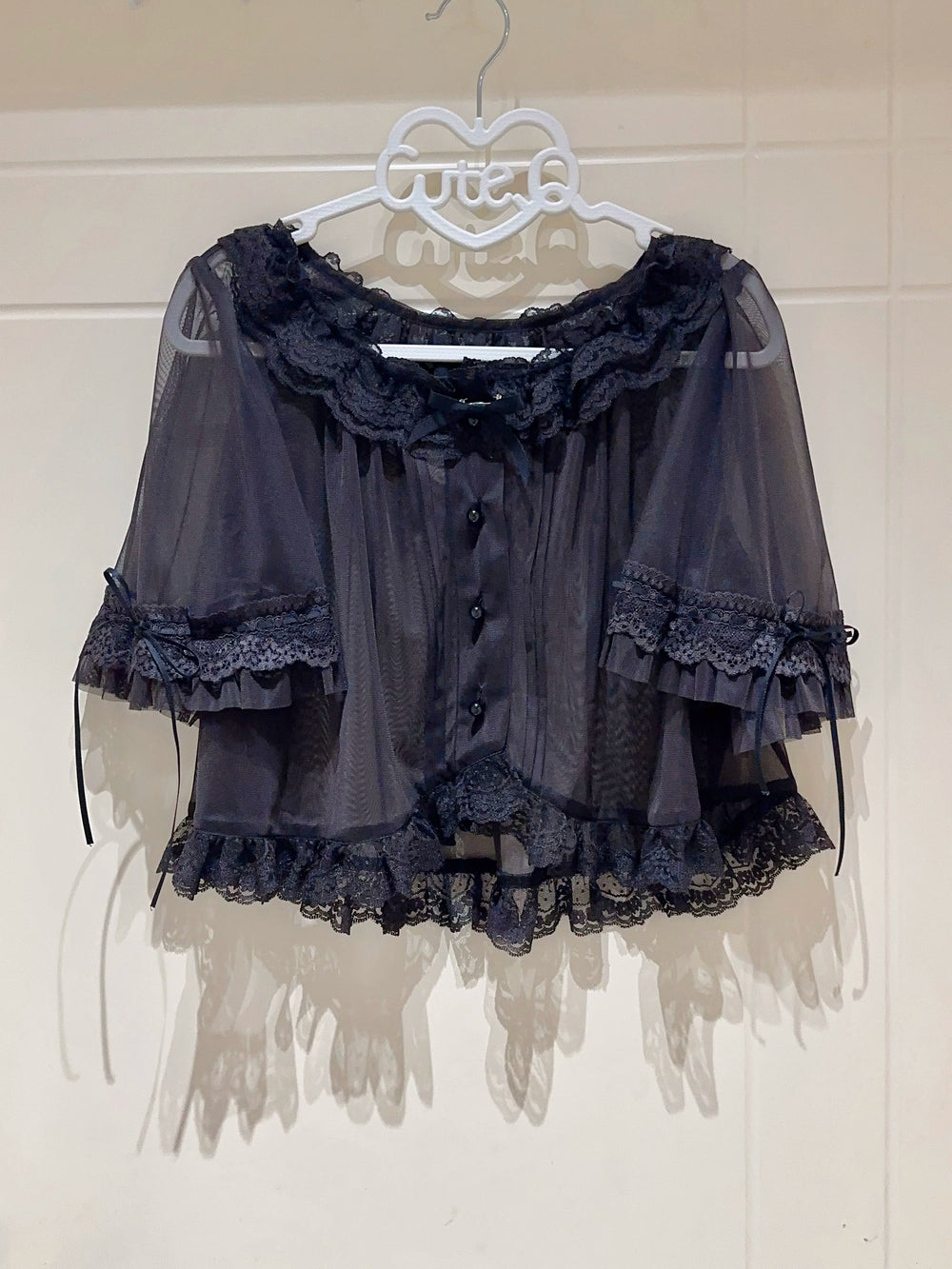 White WF Brown Manor two-way wear lace tulle Lolita blouse