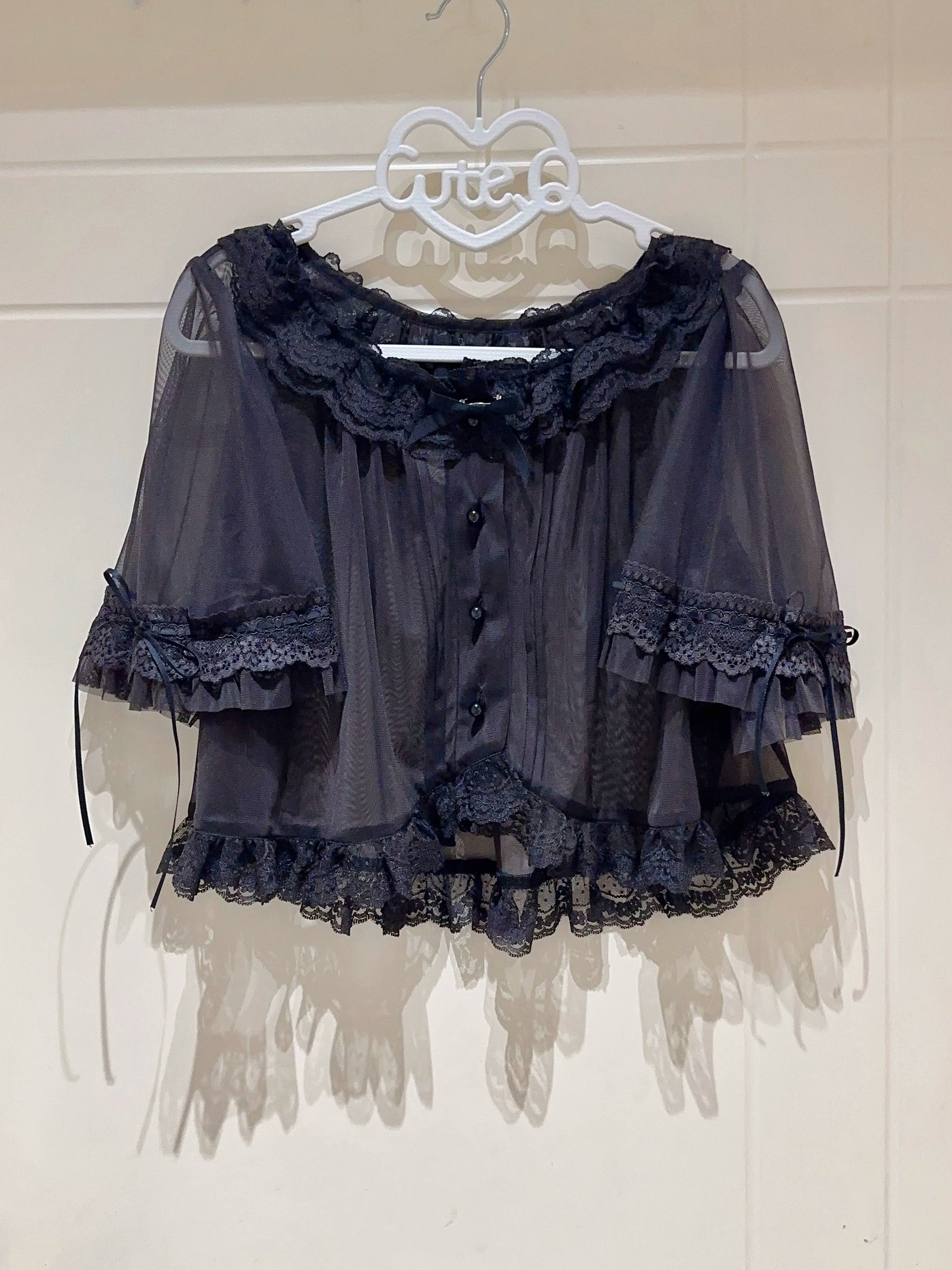 White WF Brown Manor two-way wear lace tulle Lolita blouse