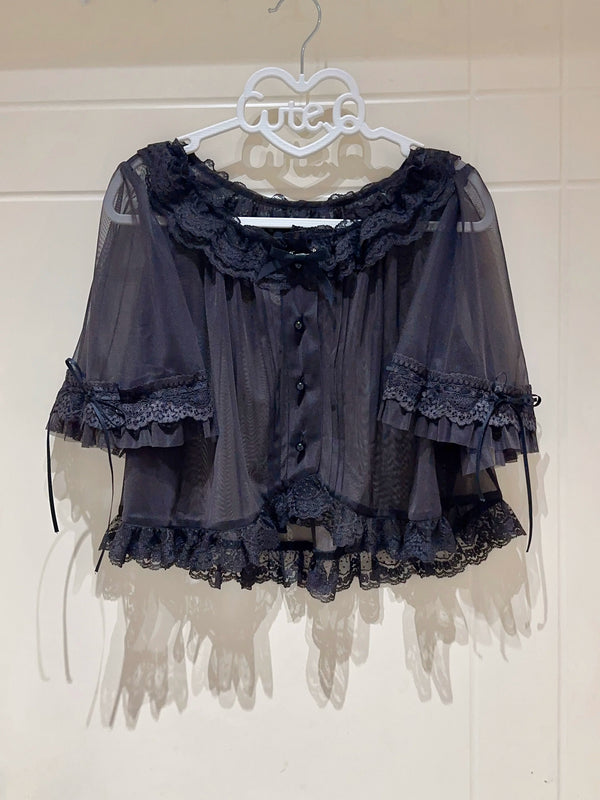 White WF Brown Manor two-way wear lace tulle Lolita blouse