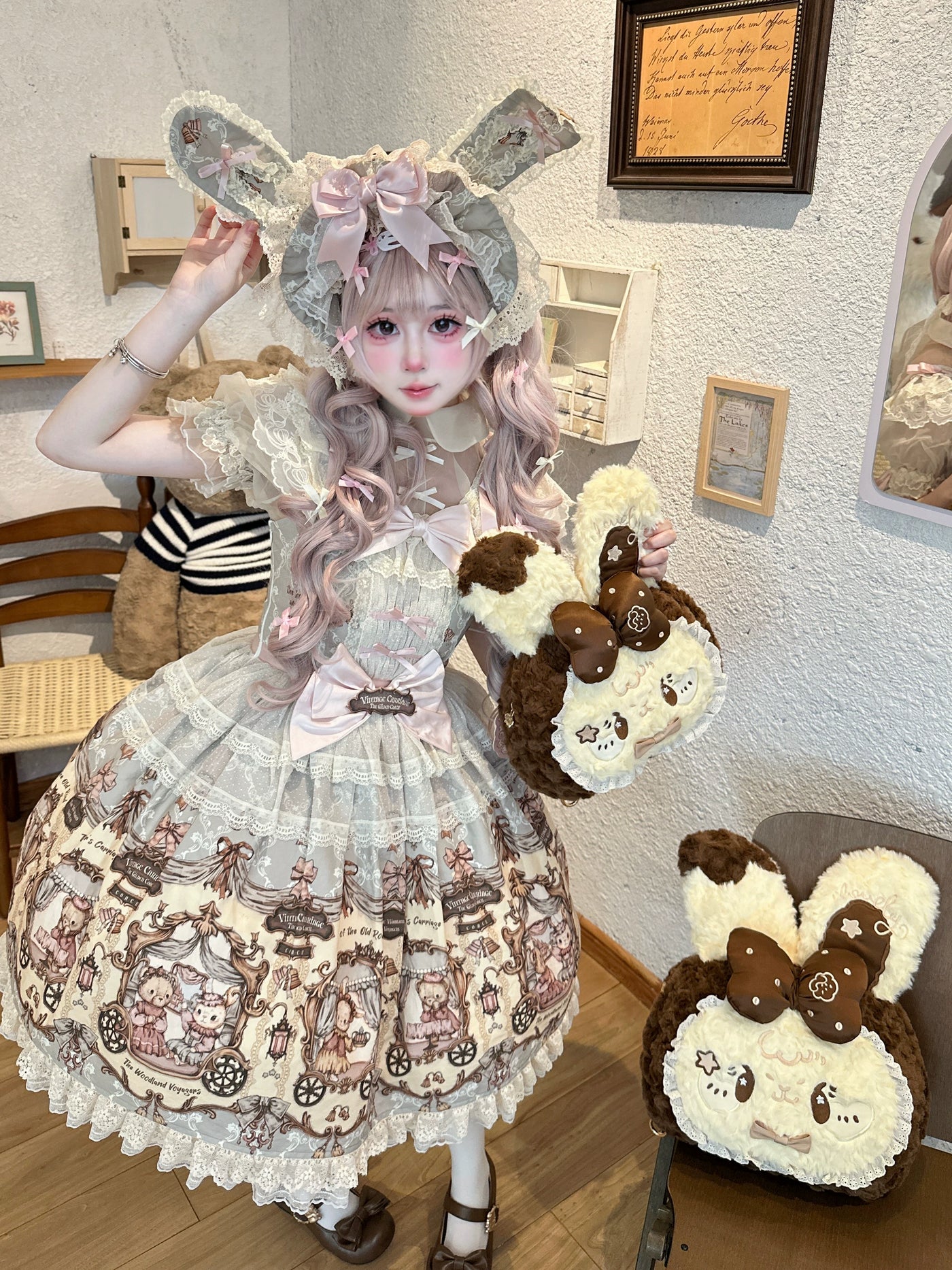 Molly Puppy - Rabbit Peach - Yellow-Brown Plush Rabbit Backpack