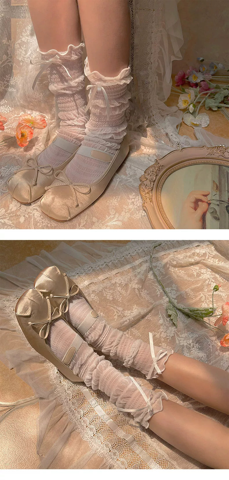 Sock Noble - Sheer mid-calf socks - With frilled