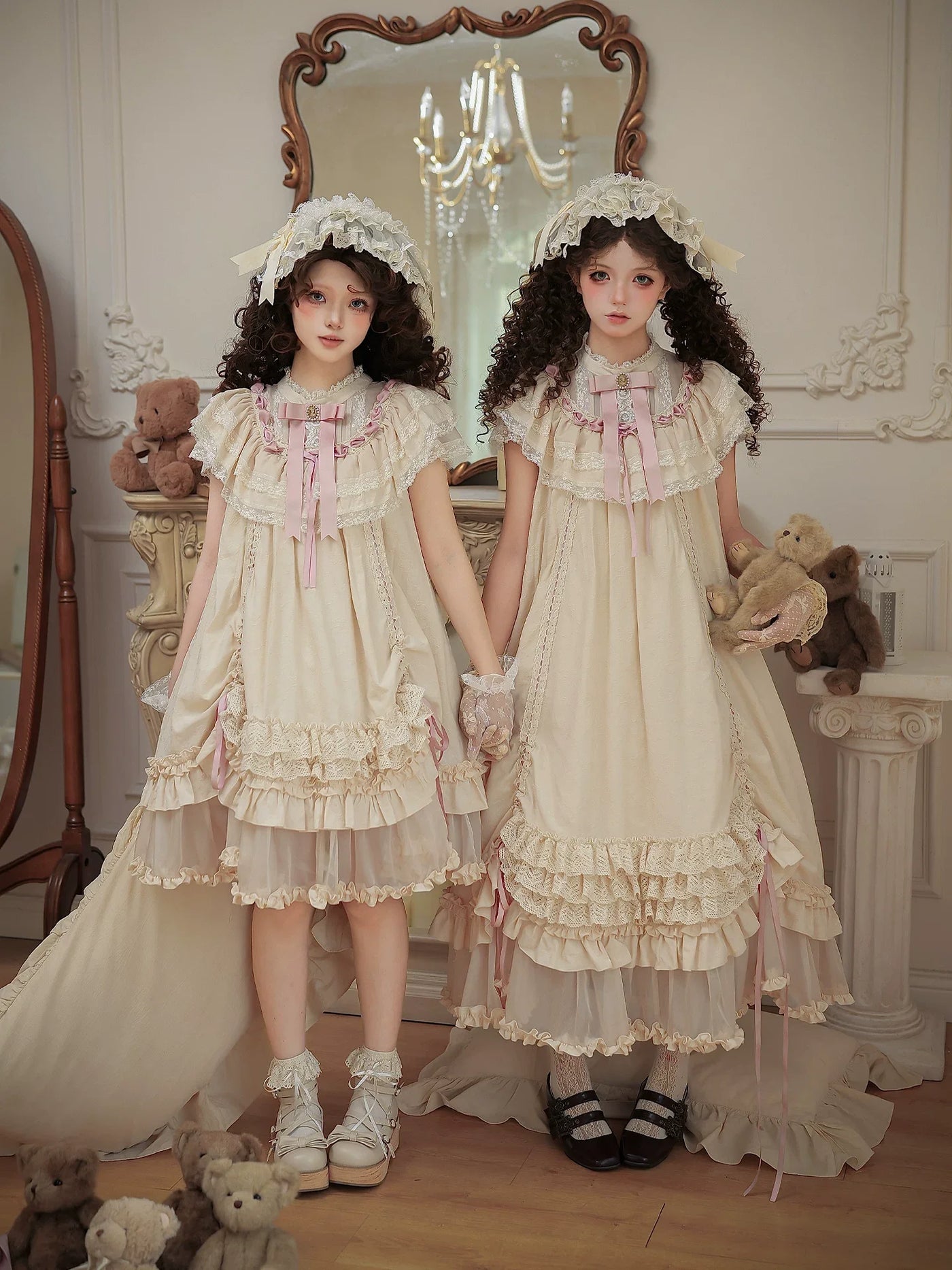 With PUJI - Lily's Dream - Cotton Lining Classic Lolita OP, Drawstring Liftable Hem