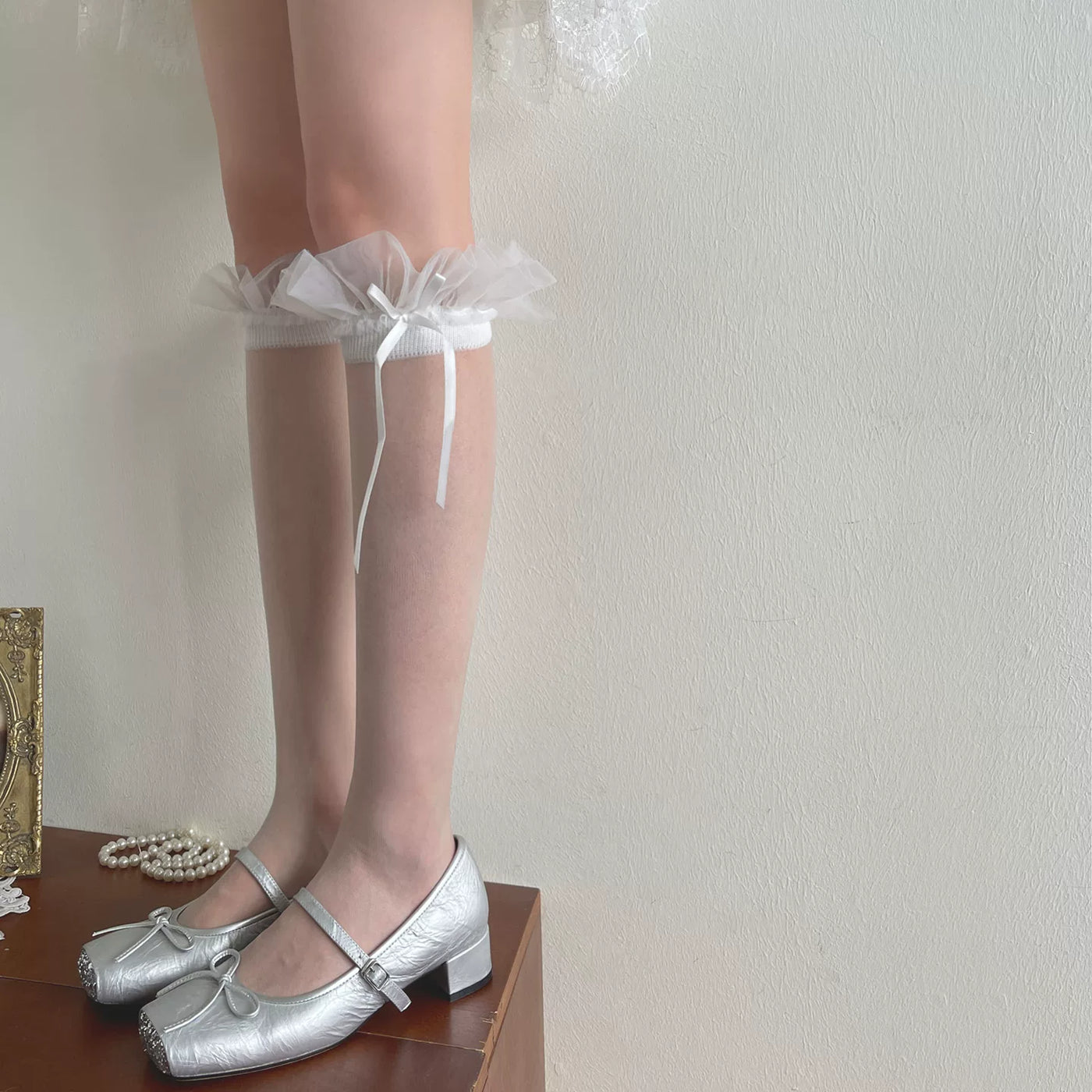 Sock Noble - Cloud Ruffle - Mid-Calf Slouch Socks with Cloud-Like Ruffle Trim