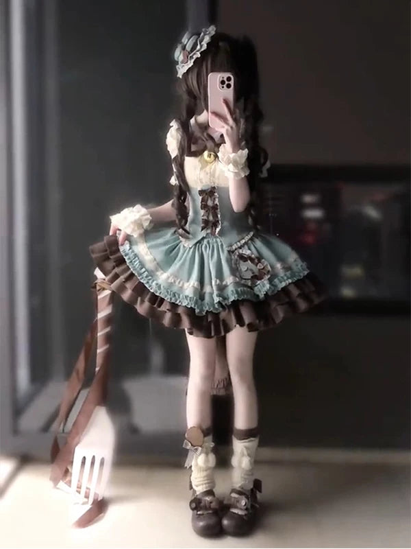 Creamy - Mint Chocolate - JSK Set with Layered Ruffles and a Train