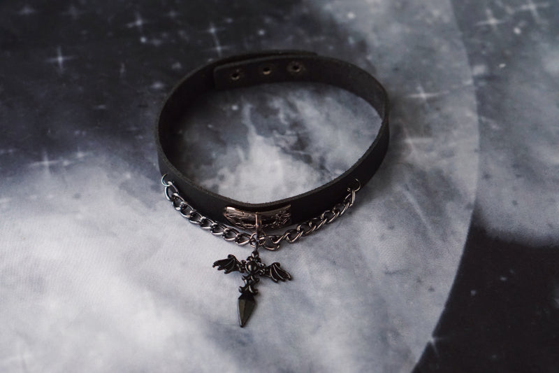 Strange Sugar - Gothic Lolita Cross Leather Choker - Neckwear