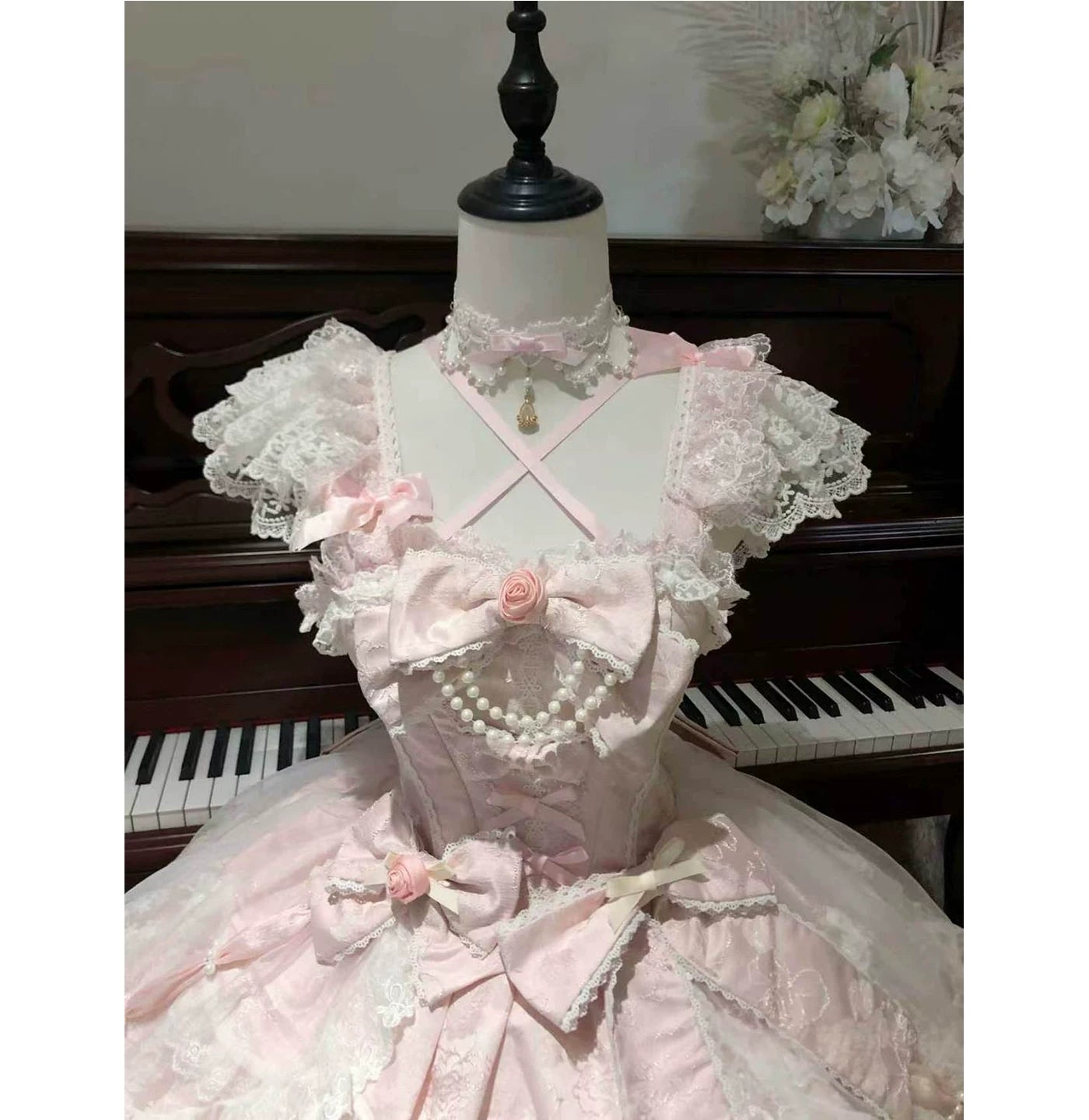 Creamy - Sweet Love - Pink One-Piece Dress with Layered Lace