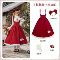 With PUJI - Apple - Lolita Outfit Set - Long-Torso Bust 4-Piece set (Long Torso Bust + Bow KC + Scarf + Brooch), Ready Stock / S