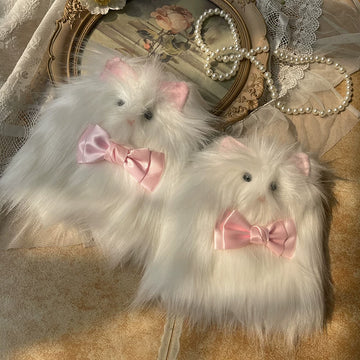 Sock Noble - Pink-Eared Cat - Furry Leg Warmers with Pink Ears and Bow Accents