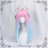 Sinwavy - Macaron - pink-blue gradient straight wig - Macaron - pink-blue stars and moon