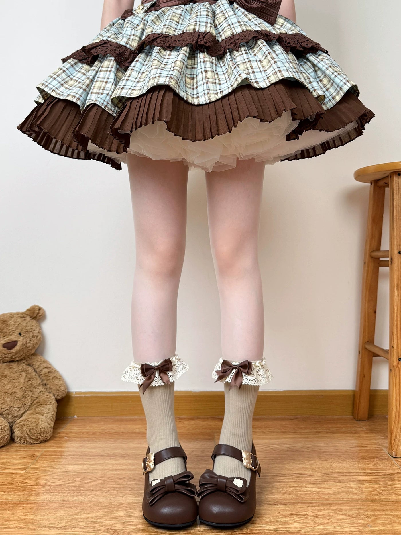 Chubby Bear Tales - Caramel Cocoa - Calf and Mid-Calf Socks with Lace Cuffs