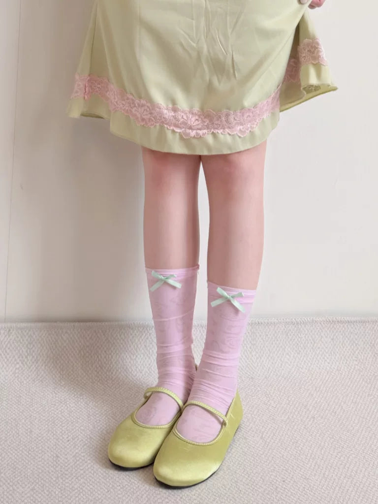 Fantasy Doll - Ballet Rose - Rose-Patterned Scrunch Socks with Bow Details