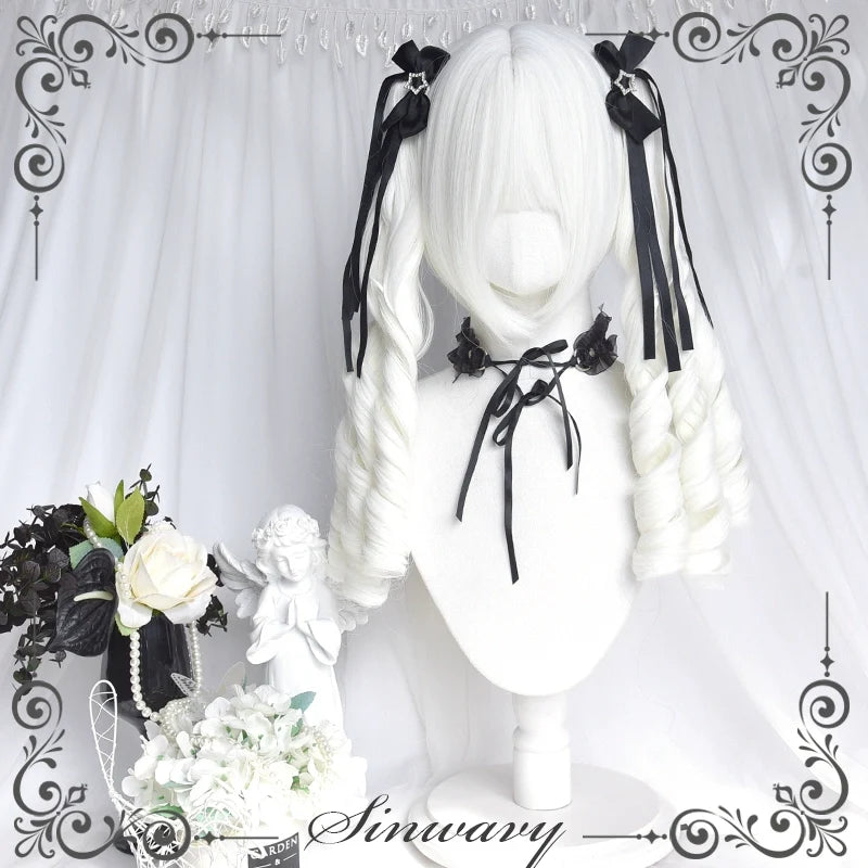 Sinwavy - White Gothic Lolita Wig - Roman Curls & Long Wavy Wig