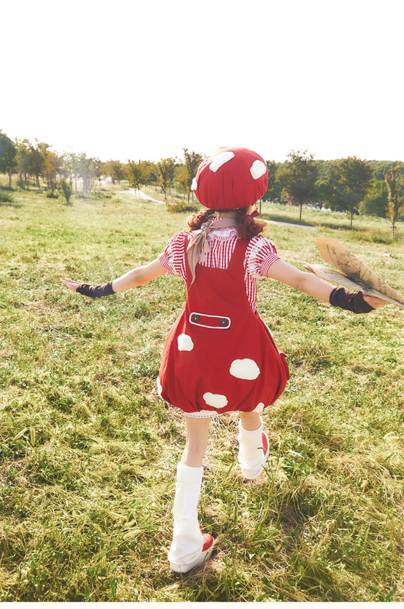 Baozi Pig - Flying Mushroom - Red JSK with white appliqué patches