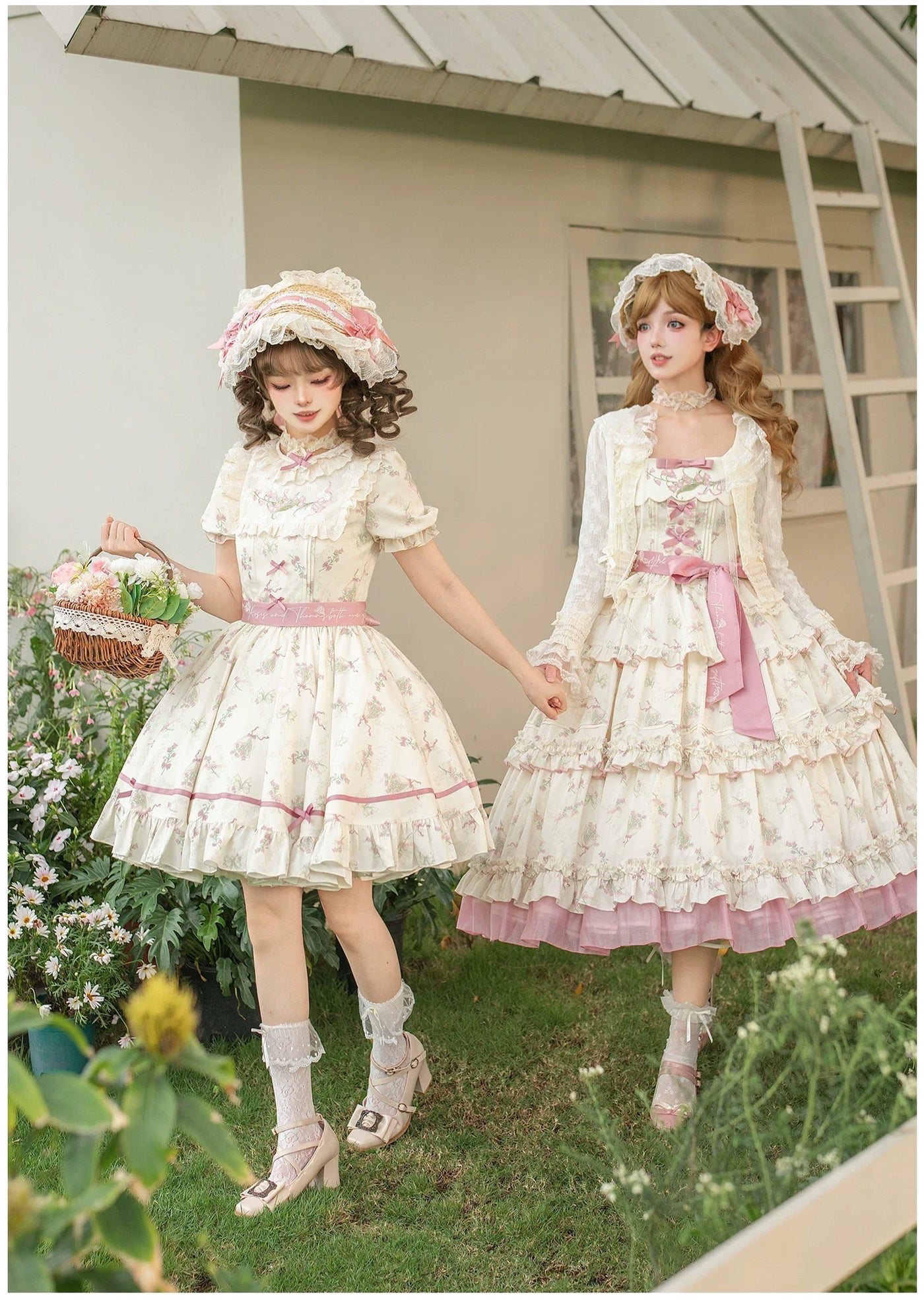 With PUJI - Fragrant Reminiscence - Classic Lolita Embroidered Collar Dress, Bellflower Print