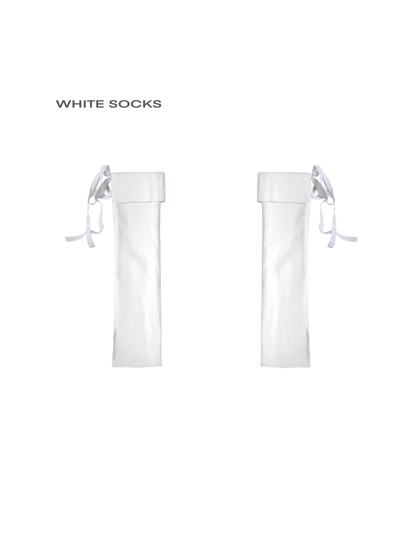 White Socks - Ballet Ribbon - Rib-Knit Calf Socks with Folded Cuffs and Ribbon Ties