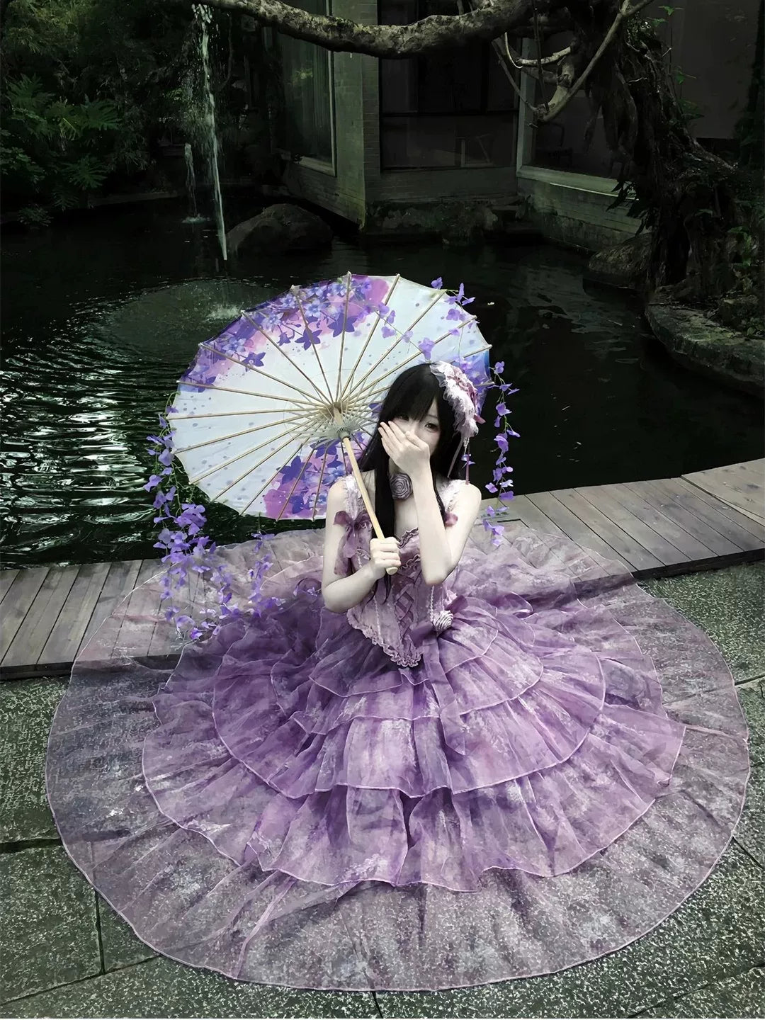 Creamy - Wisteria Bride - Long-Length Lolita Dress with Tiered Ruffles
