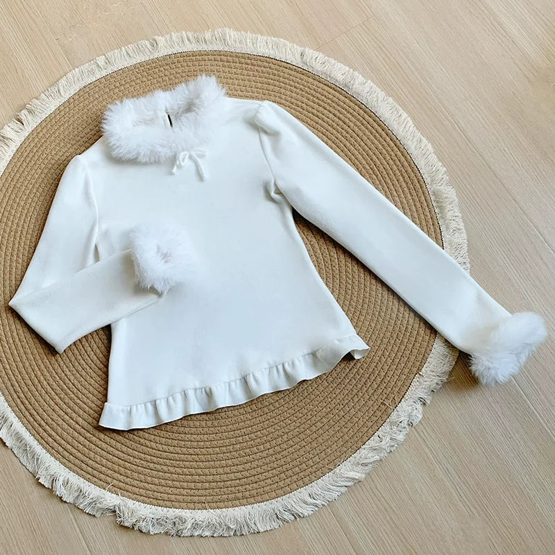 With PUJI - White Choco - Winter Kawaii Lolita JSK Dress Set, Fluffy Accents Inner Wear Only S