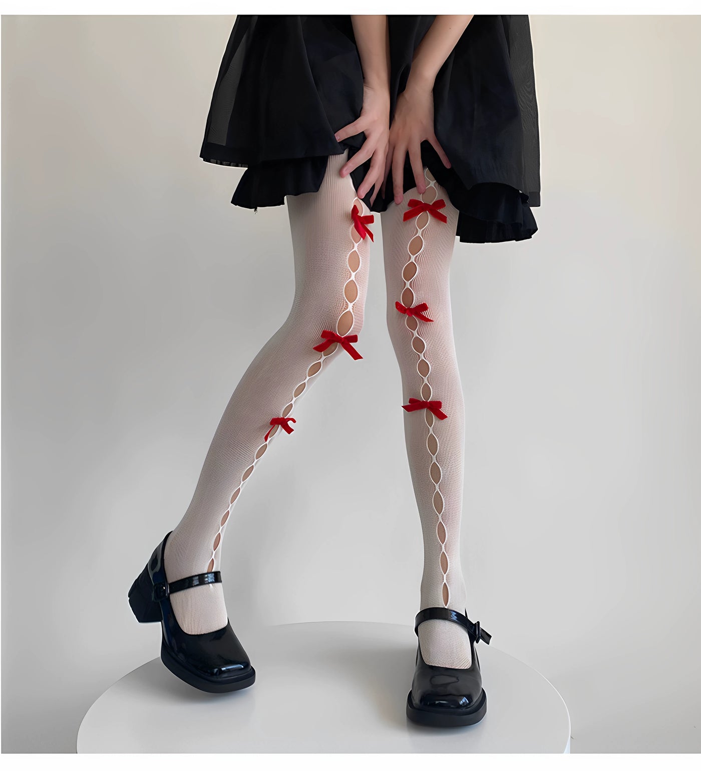 Fantasy Doll - Bow Cutout - Mesh tights with bow or flower accents