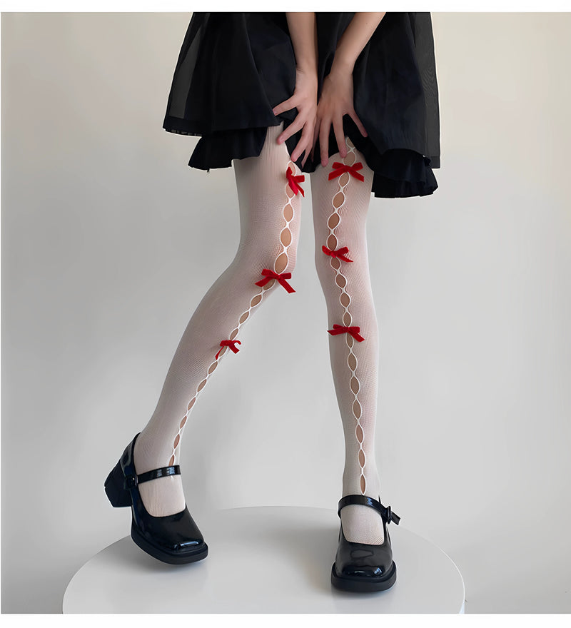 Fantasy Doll - Bow Cutout - Mesh tights with bow or flower accents