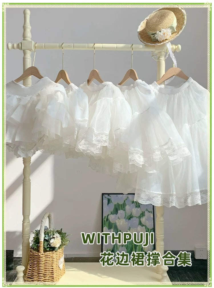 With PUJI - Lace Skirt Support - Lolita Petticoat, Ruffle Trim detail view 6