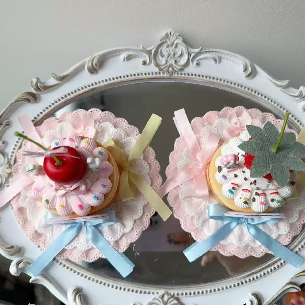 Golden Pikaka - Cherry and Strawberry Cake Collection - Frosted Small Top Hat with Fruit Toppings