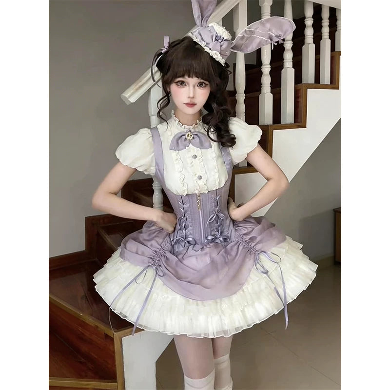 Creamy - Lavender Rabbit Gothic - JSK Dress Set with Rabbit-Ear Hat