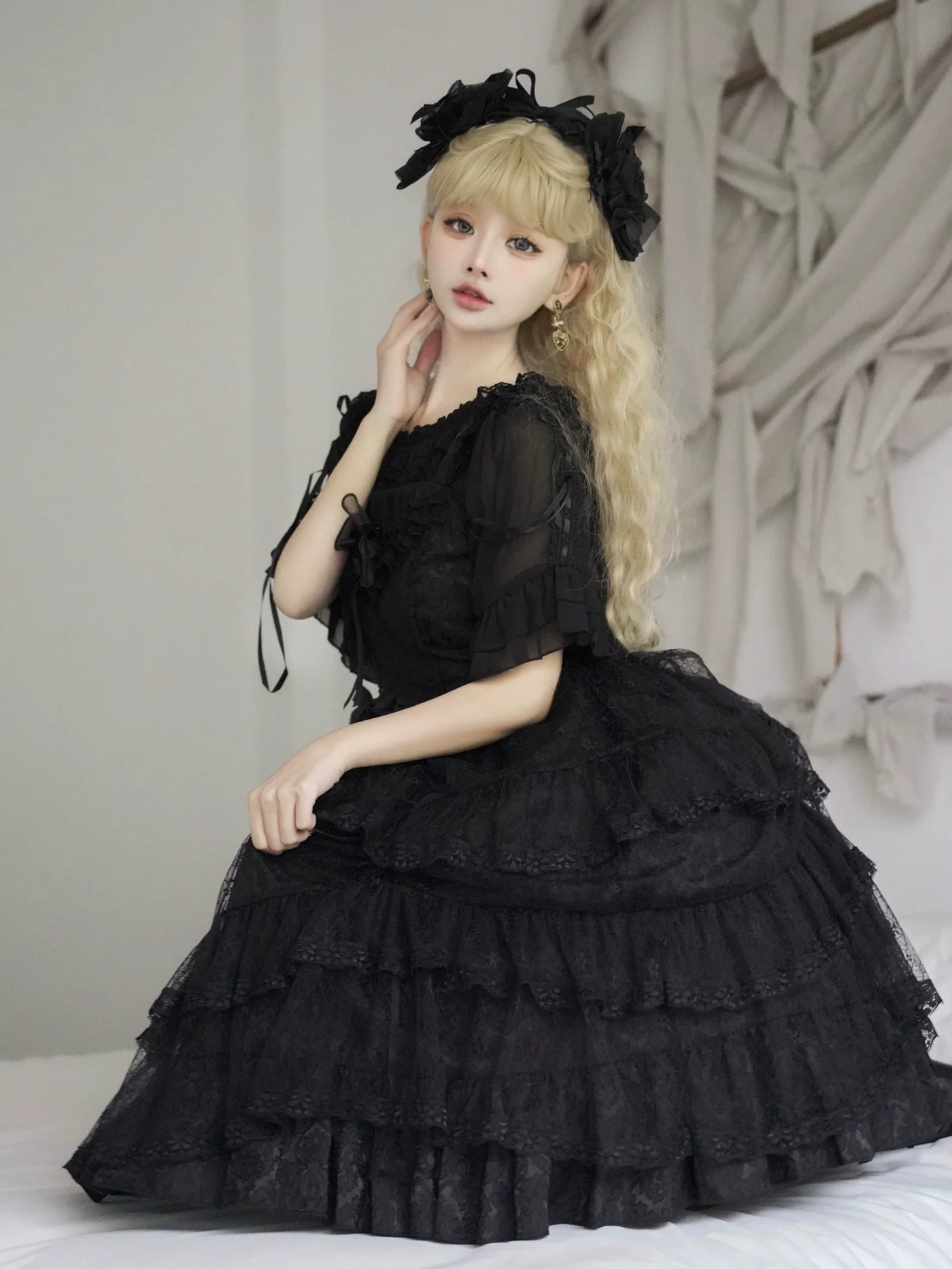 Eieyomi - Iris Love - Gothic Princess Lolita JSK Dress & Elegant Chiffon Top